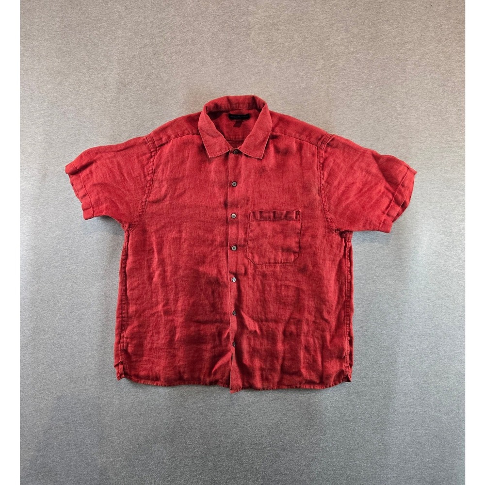 Banana Republic Linen Shirt Mens XL Red Short Sleeve Button Down Vintage Y2K
